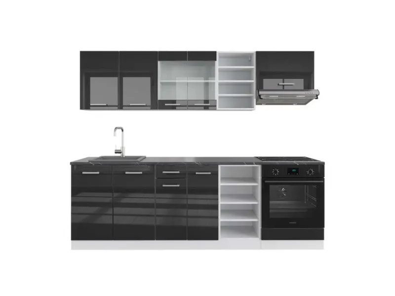 Einbauküchen<Vicco R-Line Küchenzeile /Weiß 240 cm AP Anthrazit ohne E-Geräte