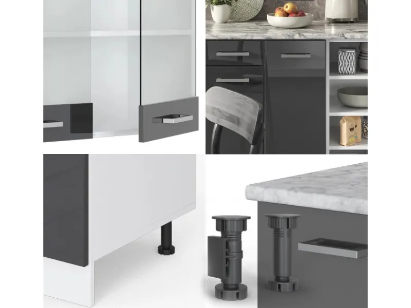 Einbauküchen<Vicco R-Line Küchenzeile /Weiß 240 cm AP Anthrazit ohne E-Geräte
