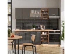 Outlet Vicco R-Line Küchenzeile /Goldkraft Eiche 240 cm ohne Arbeitsplatte ohne E-Geräte Anthrazit Hochglanz
