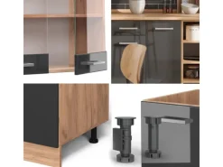 Outlet Vicco R-Line Küchenzeile /Goldkraft Eiche 240 cm ohne Arbeitsplatte ohne E-Geräte Anthrazit Hochglanz