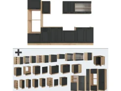 Einbauküchen<Vicco R-Line Küchenzeile Anthrazit Landhaus/Goldkraft Eiche 300 cm mit HochschrankAP Marmor ohne E-Geräte