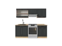 Vicco R-Line Küchenzeile Anthrazit Landhaus/Goldkraft Eiche 200 cm ohne Arbeitsplatte ohne E-Geräte< Einbauküchen