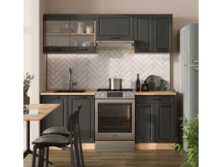 Vicco R-Line Küchenzeile Anthrazit Landhaus/Goldkraft Eiche 200 cm ohne Arbeitsplatte ohne E-Geräte< Einbauküchen