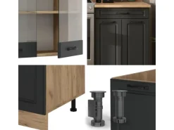 Vicco R-Line Küchenzeile Anthrazit Landhaus/Goldkraft Eiche 200 cm ohne Arbeitsplatte ohne E-Geräte< Einbauküchen