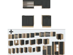 Vicco R-Line Küchenzeile Anthrazit Landhaus/Goldkraft Eiche 200 cm ohne Arbeitsplatte ohne E-Geräte< Einbauküchen