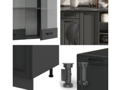 Hot Vicco R-Line Küchenzeile Landhaus/ 240 cm AP Eiche ohne E-Geräte Anthrazit
