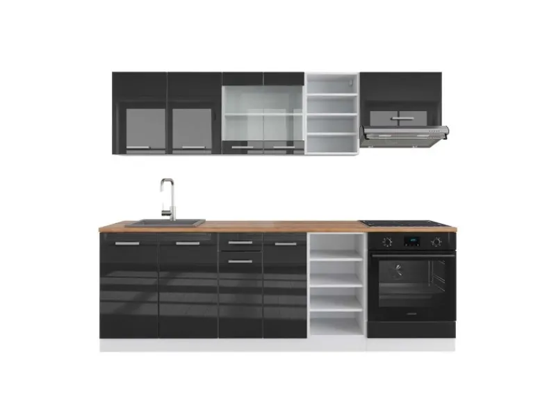 Vicco R-Line Küchenzeile /Weiß 240 cm AP Eiche ohne E-Geräte< Einbauküchen