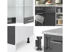 Vicco R-Line Küchenzeile /Weiß 240 cm AP Eiche ohne E-Geräte< Einbauküchen