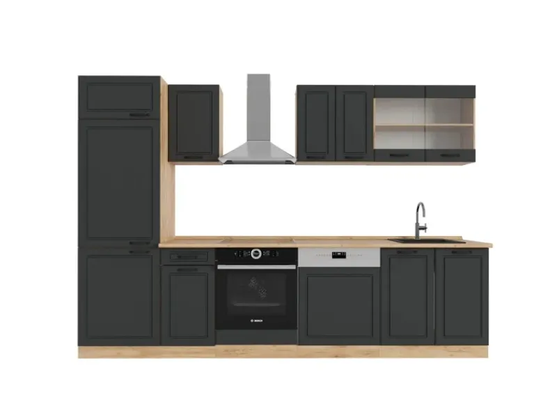Vicco R-Line Küchenzeile Anthrazit Landhaus/Goldkraft Eiche 300 cm AP Eiche ohne E-Geräte< Einbauküchen