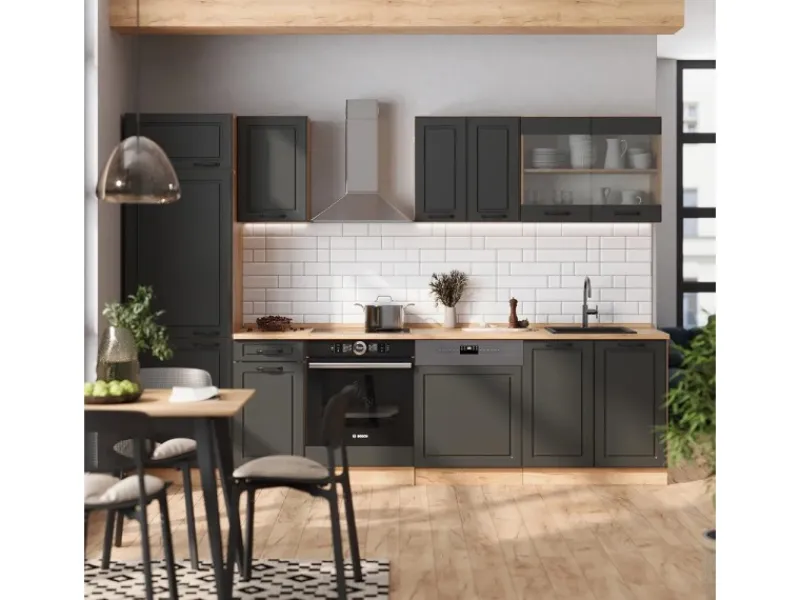 Vicco R-Line Küchenzeile Anthrazit Landhaus/Goldkraft Eiche 300 cm AP Eiche ohne E-Geräte< Einbauküchen