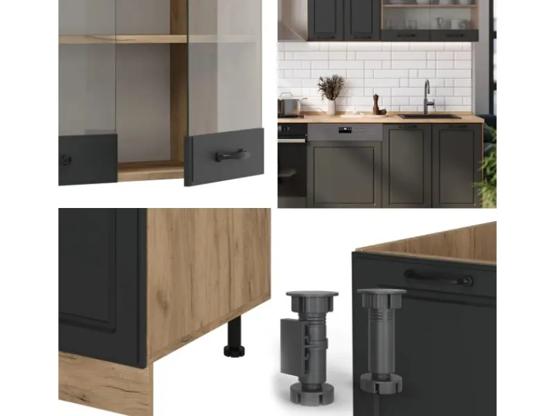 Vicco R-Line Küchenzeile Anthrazit Landhaus/Goldkraft Eiche 300 cm AP Eiche ohne E-Geräte< Einbauküchen