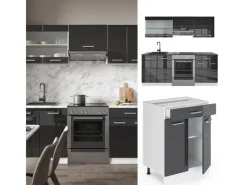 Outlet Vicco R-Line Küchenzeile /Weiß 200 cm AP Marmor ohne E-Geräte Anthrazit Hochglanz