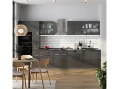 Discount Vicco R-Line Küchenzeile Hochglanz/ 350 cm AP Eiche ohne E-Geräte Anthrazit
