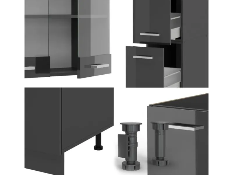 Discount Vicco R-Line Küchenzeile Hochglanz/ 350 cm AP Eiche ohne E-Geräte Anthrazit