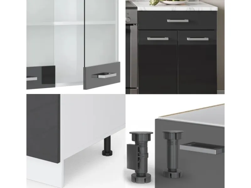Vicco R-Line Küchenzeile /Weiß 200 cm AP Eiche ohne E-Geräte< Einbauküchen