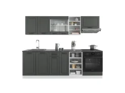 Einbauküchen<Vicco R-Line Küchenzeile Anthrazit Landhaus/Weiß 240 cm ohne Arbeitsplatte ohne E-Geräte