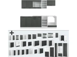 Einbauküchen<Vicco R-Line Küchenzeile Anthrazit Landhaus/Weiß 240 cm ohne Arbeitsplatte ohne E-Geräte