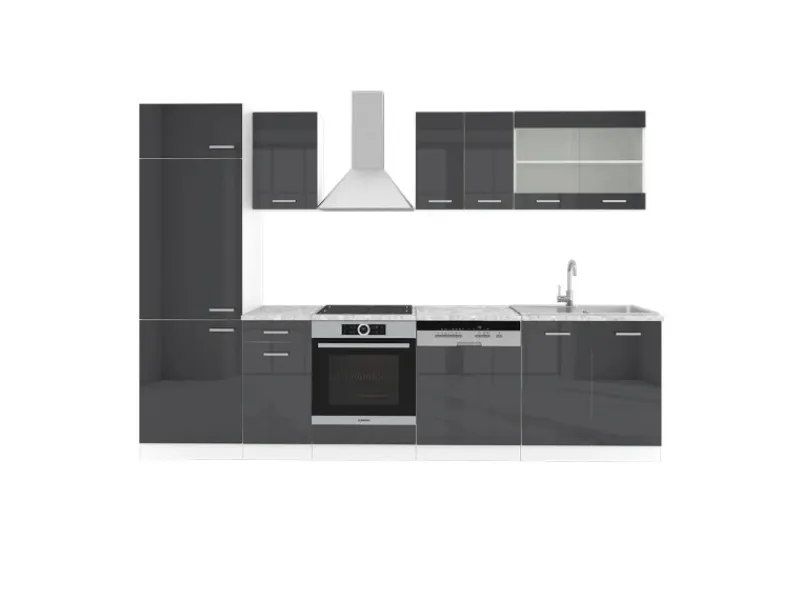 Vicco R-Line Küchenzeile /Weiß 300 cm AP Marmor ohne E-Geräte< Einbauküchen