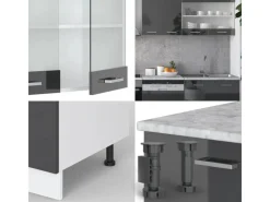 Vicco R-Line Küchenzeile /Weiß 300 cm AP Marmor ohne E-Geräte< Einbauküchen