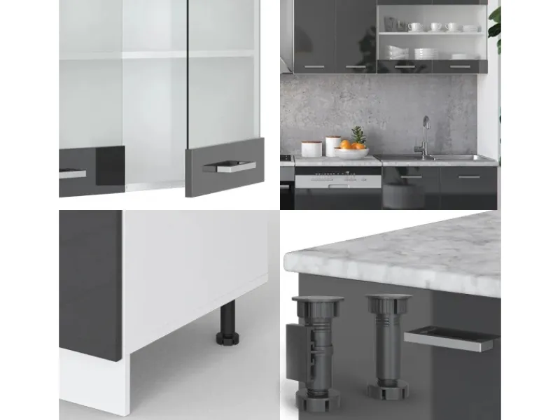 Vicco R-Line Küchenzeile /Weiß 300 cm AP Marmor ohne E-Geräte< Einbauküchen