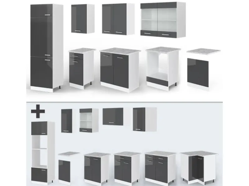 Vicco R-Line Küchenzeile /Weiß 300 cm AP Marmor ohne E-Geräte< Einbauküchen