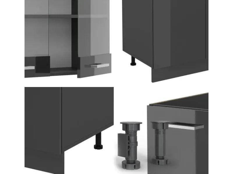 Clearance Vicco R-Line Küchenzeile Hochglanz/ 300 cm mit HochschrankAP Eiche ohne E-Geräte Anthrazit