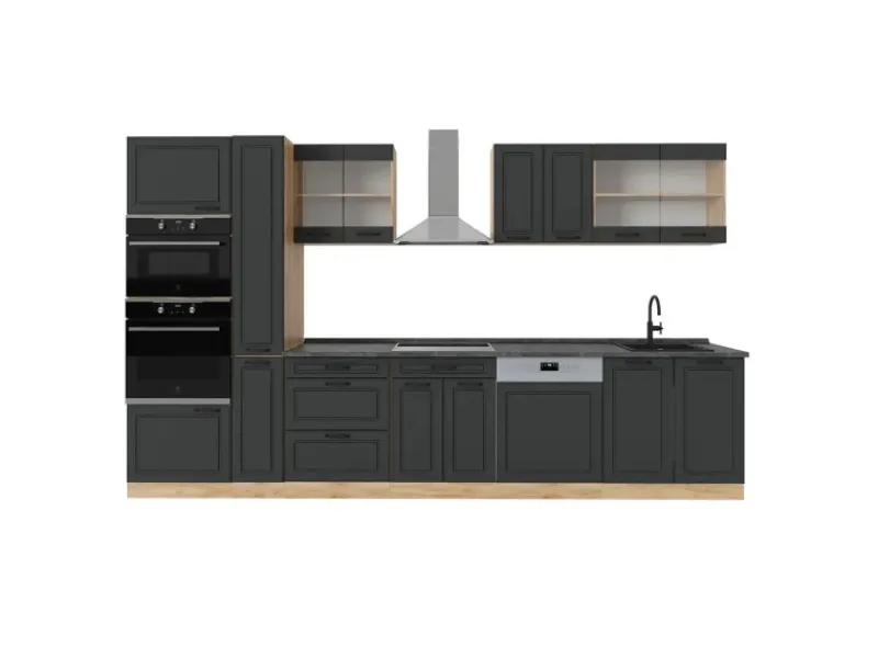 Vicco R-Line Küchenzeile Anthrazit Landhaus/Goldkraft Eiche 350 cm AP Anthrazit ohne E-Geräte< Einbauküchen