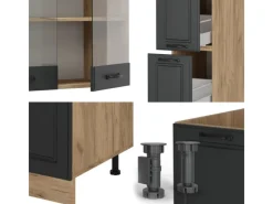 Vicco R-Line Küchenzeile Anthrazit Landhaus/Goldkraft Eiche 350 cm AP Anthrazit ohne E-Geräte< Einbauküchen