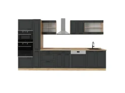 Einbauküchen<Vicco R-Line Küchenzeile Anthrazit Landhaus/Goldkraft Eiche 350 cm ohne Arbeitsplatte ohne E-Geräte