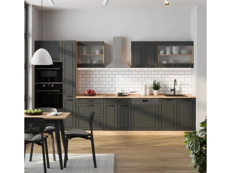 Vicco R-Line Küchenzeile Anthrazit Landhaus/Goldkraft Eiche 350 cm AP Eiche ohne E-Geräte< Einbauküchen