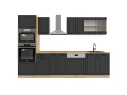 Outlet Vicco R-Line Küchenzeile Anthrazit Landhaus/Goldkraft Eiche 300 cm mit Hochschrankohne Arbeitsplatte ohne E-Geräte Anthrazit Struktur