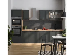 Outlet Vicco R-Line Küchenzeile Anthrazit Landhaus/Goldkraft Eiche 300 cm mit Hochschrankohne Arbeitsplatte ohne E-Geräte Anthrazit Struktur