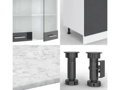 Hot Vicco R-Line Küchenzeile /Weiß 300 cm mit HochschrankAP Anthrazit ohne E-Geräte Anthrazit Hochglanz