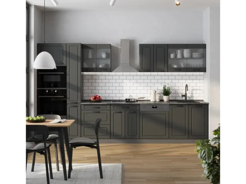 Vicco R-Line Küchenzeile Landhaus/ 350 cm ohne Arbeitsplatte ohne E-Geräte< Einbauküchen