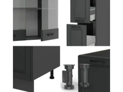 Vicco R-Line Küchenzeile Landhaus/ 350 cm ohne Arbeitsplatte ohne E-Geräte< Einbauküchen