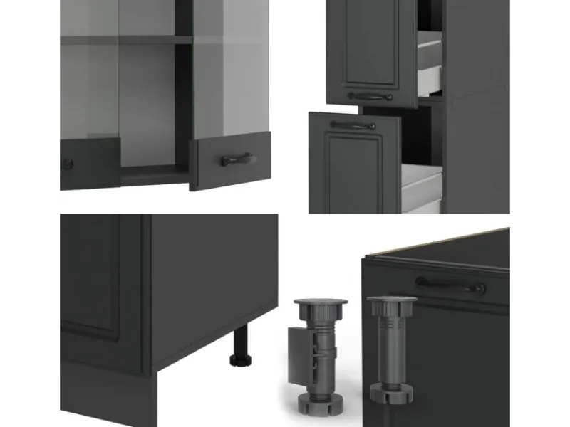 Vicco R-Line Küchenzeile Landhaus/ 350 cm ohne Arbeitsplatte ohne E-Geräte< Einbauküchen
