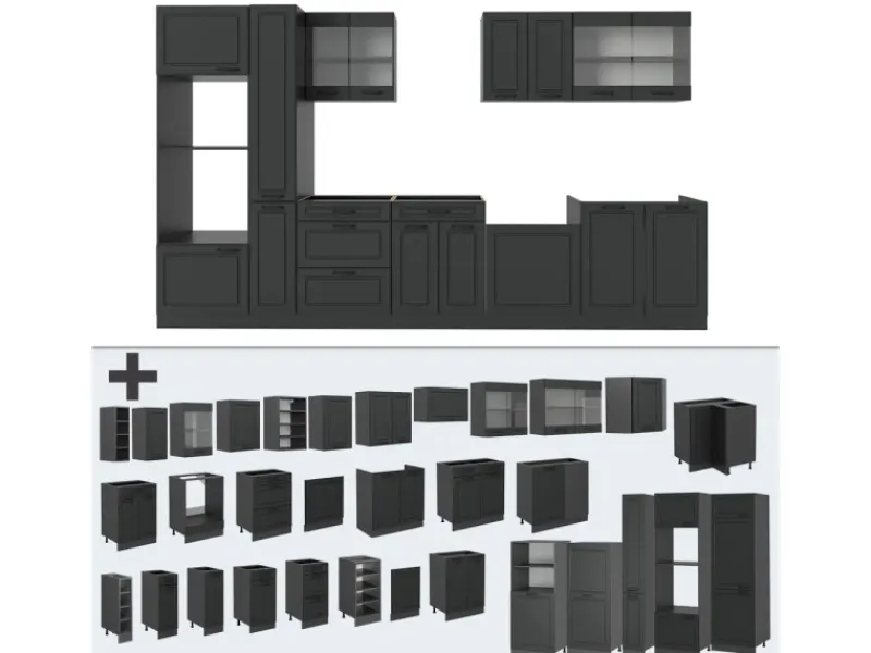 Vicco R-Line Küchenzeile Landhaus/ 350 cm ohne Arbeitsplatte ohne E-Geräte< Einbauküchen
