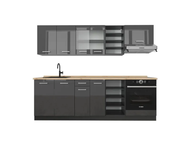 Sale Vicco R-Line Küchenzeile Hochglanz/ 240 cm AP Eiche ohne E-Geräte Anthrazit