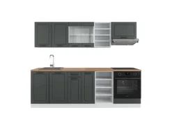 Best Vicco R-Line Küchenzeile Anthrazit Landhaus/Weiß 240 cm AP Eiche ohne E-Geräte Anthrazit Struktur