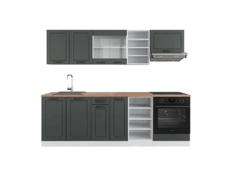 Best Vicco R-Line Küchenzeile Anthrazit Landhaus/Weiß 240 cm AP Eiche ohne E-Geräte Anthrazit Struktur