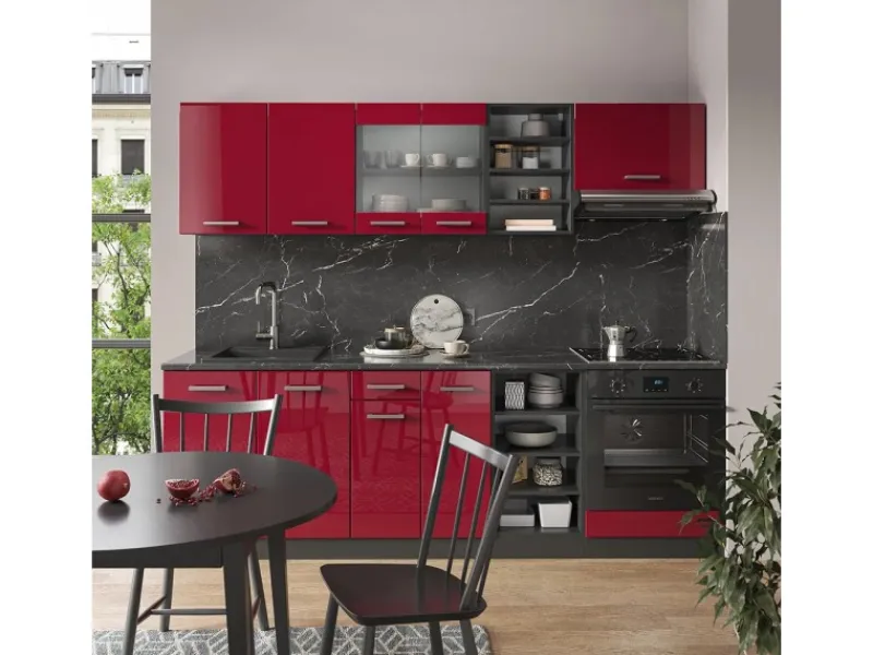Best Vicco R-Line Küchenzeile Anthrazit Landhaus/Weiß 240 cm AP Eiche ohne E-Geräte Anthrazit Struktur