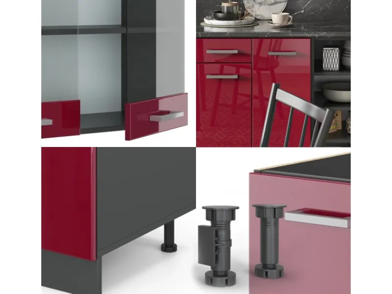 Best Vicco R-Line Küchenzeile Anthrazit Landhaus/Weiß 240 cm AP Eiche ohne E-Geräte Anthrazit Struktur