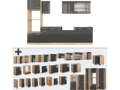 Einbauküchen<Vicco R-Line Küchenzeile /Goldkraft Eiche 300 cm mit HochschrankAP Anthrazit ohne E-Geräte