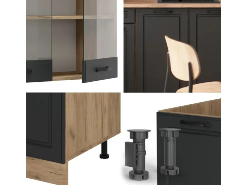 Single-Küchen<Vicco R-Line Küchenzeile Anthrazit Landhaus/Goldkraft Eiche 140 cm AP Eiche ohne E-Geräte