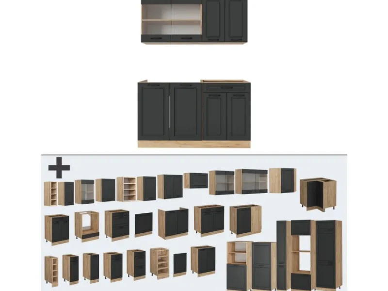 Single-Küchen<Vicco R-Line Küchenzeile Anthrazit Landhaus/Goldkraft Eiche 140 cm AP Eiche ohne E-Geräte