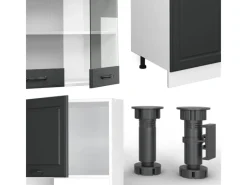 Vicco R-Line Küchenzeile Anthrazit Landhaus/Weiß 300 cm mit HochschrankAP Eiche ohne E-Geräte< Einbauküchen