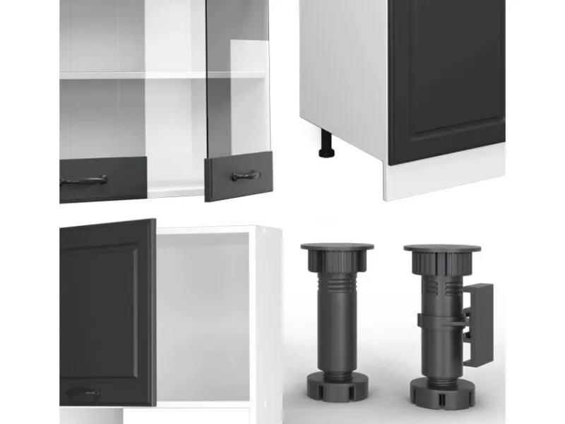 Vicco R-Line Küchenzeile Anthrazit Landhaus/Weiß 300 cm mit HochschrankAP Eiche ohne E-Geräte< Einbauküchen