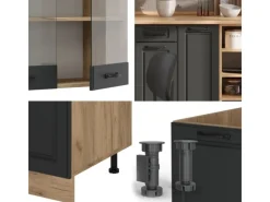 Vicco R-Line Küchenzeile Anthrazit Landhaus/Goldkraft Eiche 240 cm AP Anthrazit ohne E-Geräte< Einbauküchen