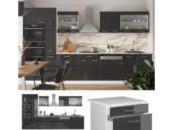 Vicco R-Line Küchenzeile /Weiß 350 cm mit Hochschrankohne Arbeitsplatte ohne E-Geräte< Küchenschränke