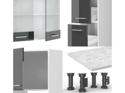 Vicco R-Line Küchenzeile /Weiß 350 cm mit Hochschrankohne Arbeitsplatte ohne E-Geräte< Küchenschränke